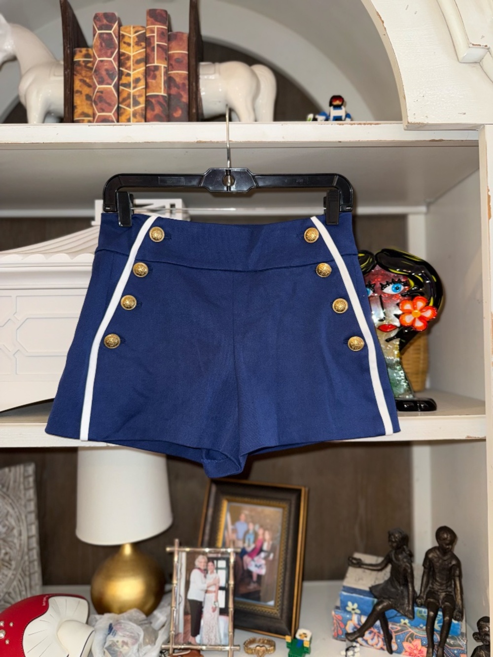 Alice & Olivia sz 4 blue shorts Narin shorts high waist nautical buttons - Picture 5 of 8